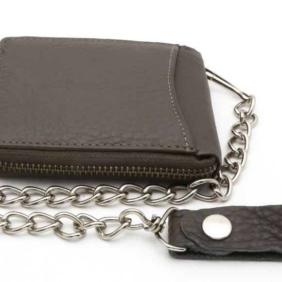 Bifold Genuine Leather Gray Wallet with Chain - Picture 7 of 7